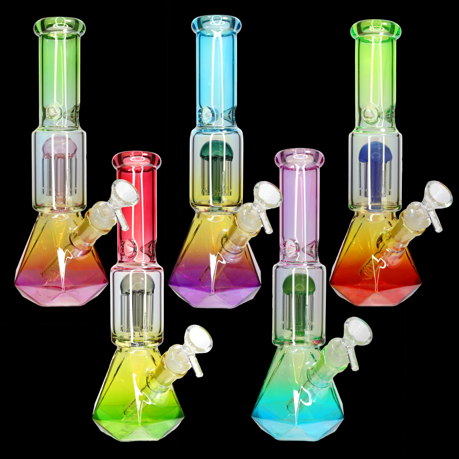 10 Inch Single Chamber Perc Glass Water Pipe, Geometric Base