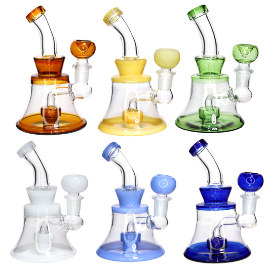 Mini Bell-Shaped Glass Bong – 6” Compact Water Pipe for Smoke Shops (Assorted Colors)