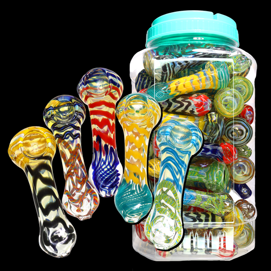 65 pcs – NEW JAR #30 Glass Hand Pipe (4.5 inches) Spoon $3.65 each