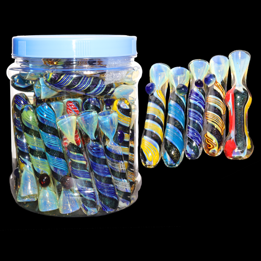 36-Piece Dicro Glass Chillum Jar #03 – Heavy Dichroic One-Hitters $2.95 each | Wholesale Display
