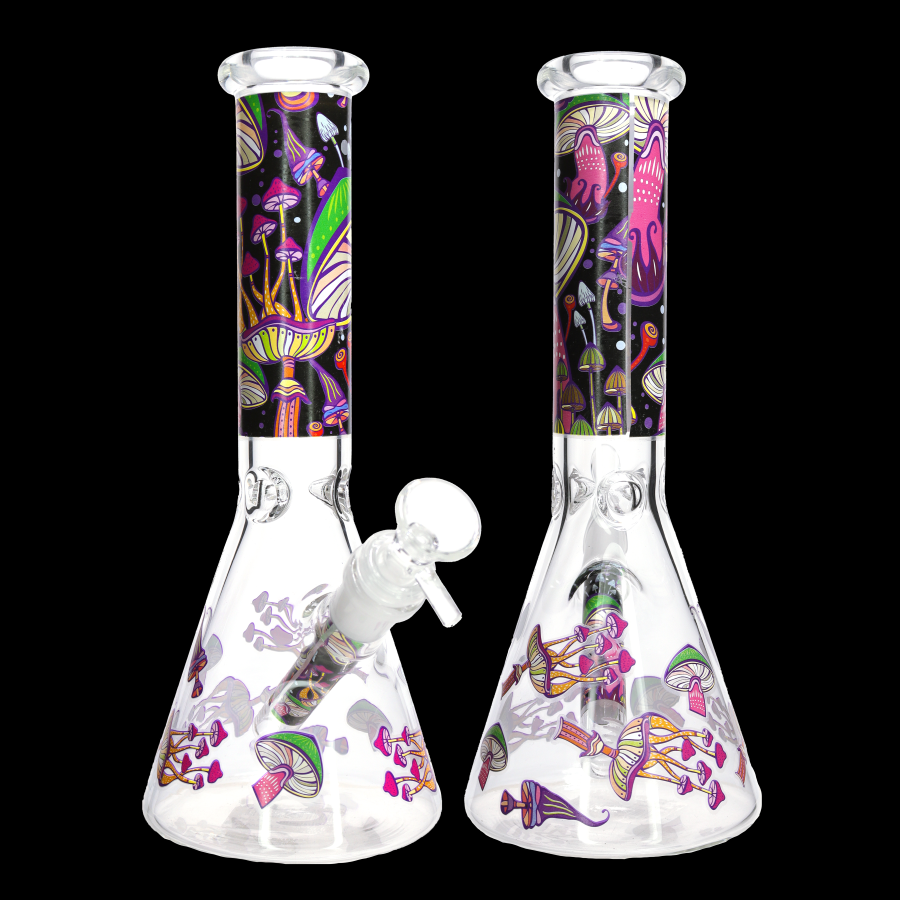 🍄✨ 10” Psychedelic Mushroom Beaker Bong – Neon Graphic Glass Water Pipe
