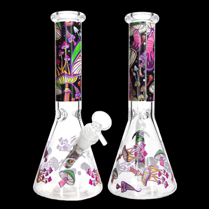🍄✨ 10” Psychedelic Mushroom Beaker Bong – Neon Graphic Glass Water Pipe