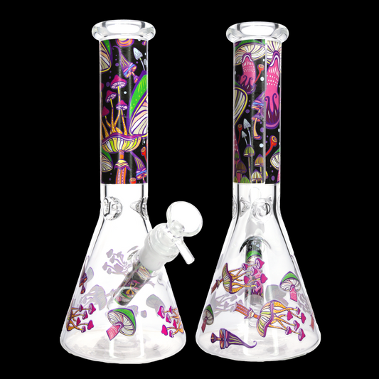 🍄✨ 10” Psychedelic Mushroom Beaker Bong – Neon Graphic Glass Water Pipe