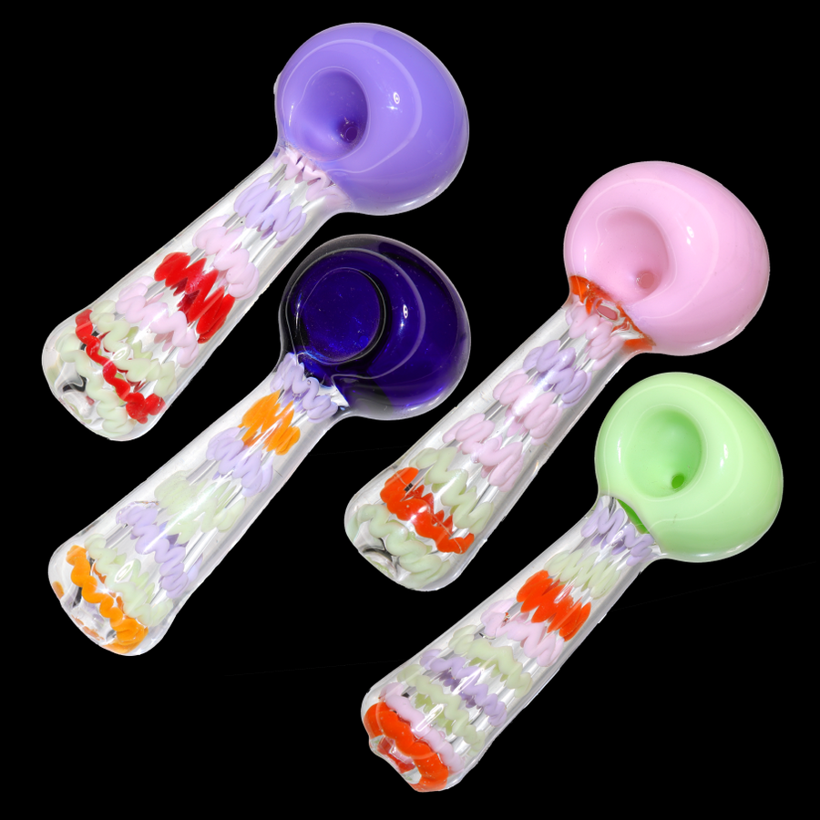 5 Inch Slime Color Textured Stem Glass Hand Pipe
