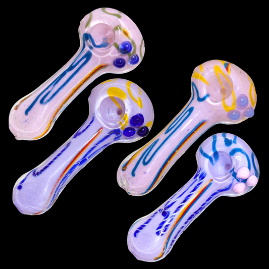 5" Handcrafted Glass Spoon Pipe – Pastel Swirl Design with Dot Accents