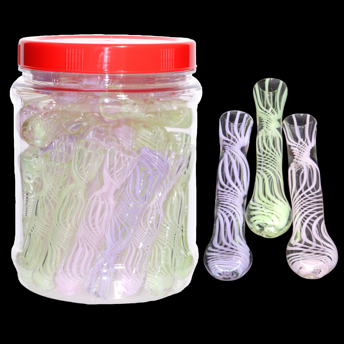 36-Piece Slime Glass Chillum Jar #07 – Pastel Swirl One-Hitters | Wholesale