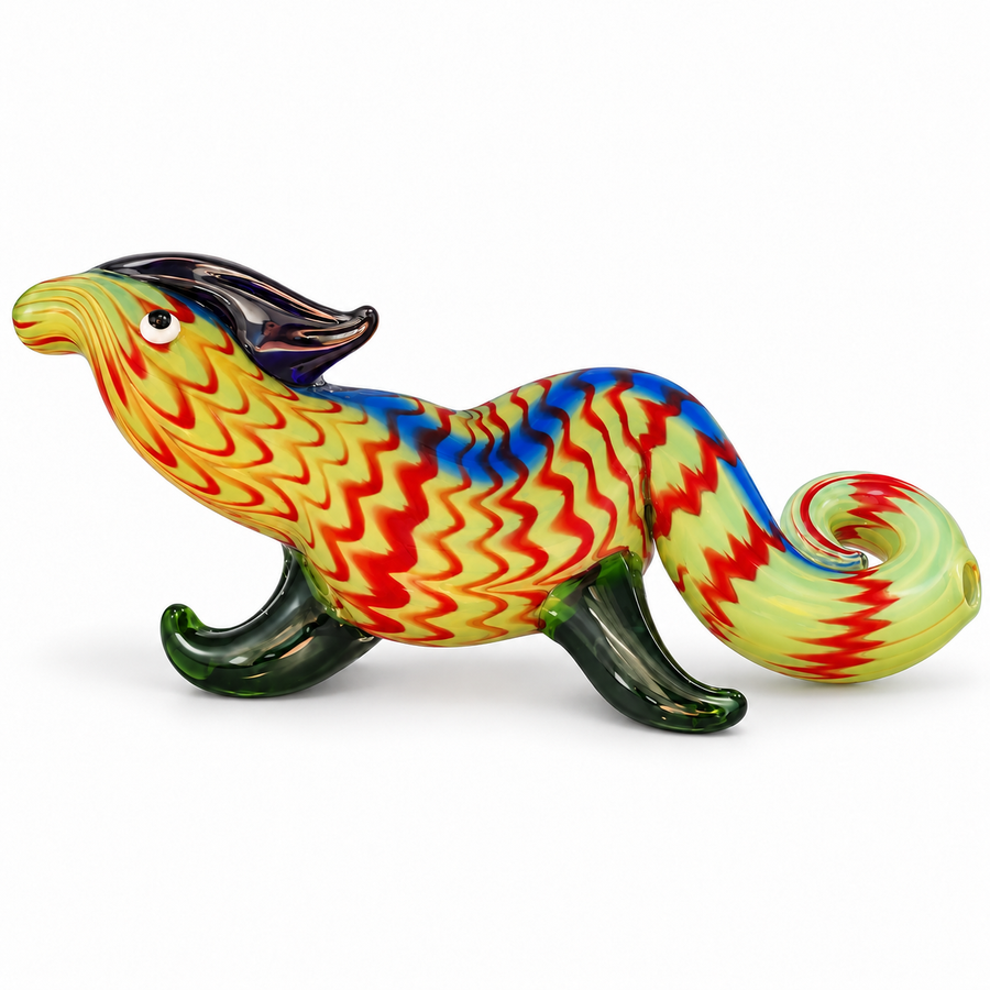 Wig Wag Lizard Glass Pipe – Yellow, Red & Blue