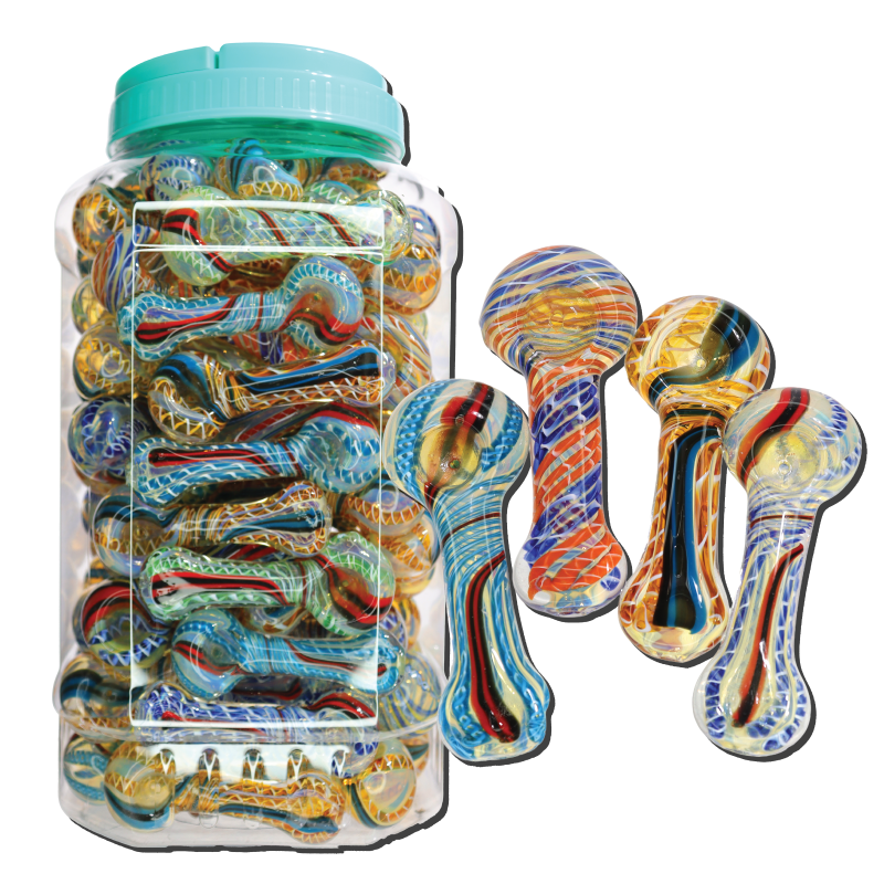 Ribbon-Swirl Glass Hand Pipe Jar #92, 90-Piece