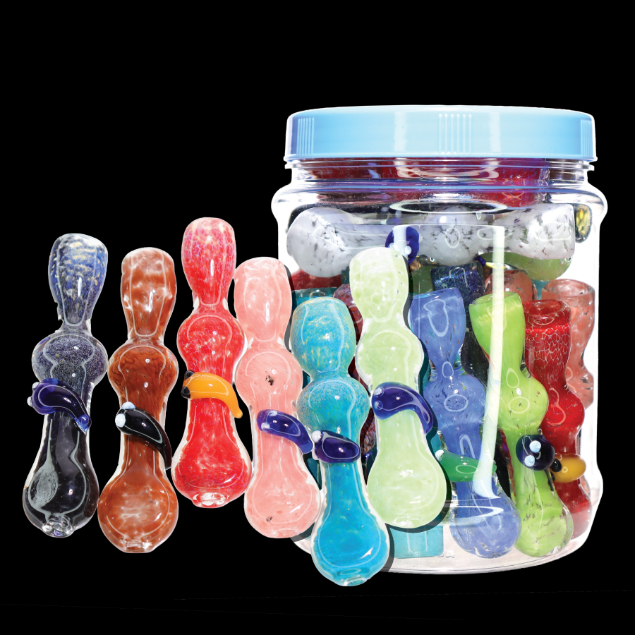 30 PCS – JAR #28 Assorted Bird Character Glass Chillums – Wholesale