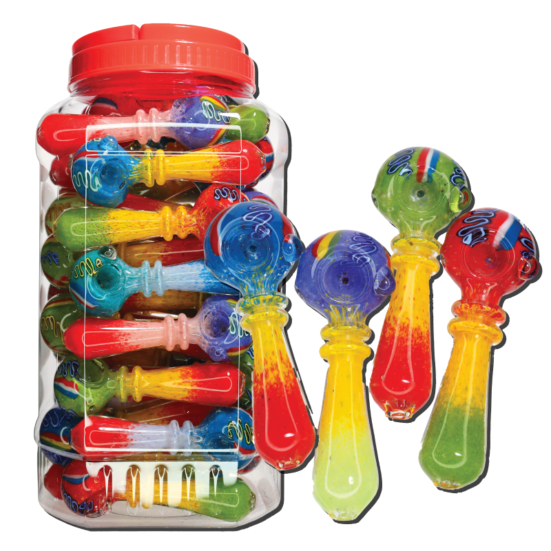 45 PCS – JAR #93 Assorted Two-Tone Character Glass Hand Pipes – Wholesale