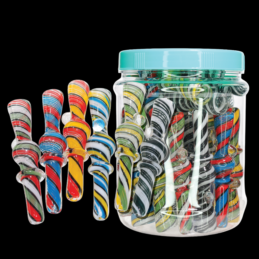 30 PCS – JAR #29 Assorted Spiral Glass Chillums with Side Marbles – Wholesale