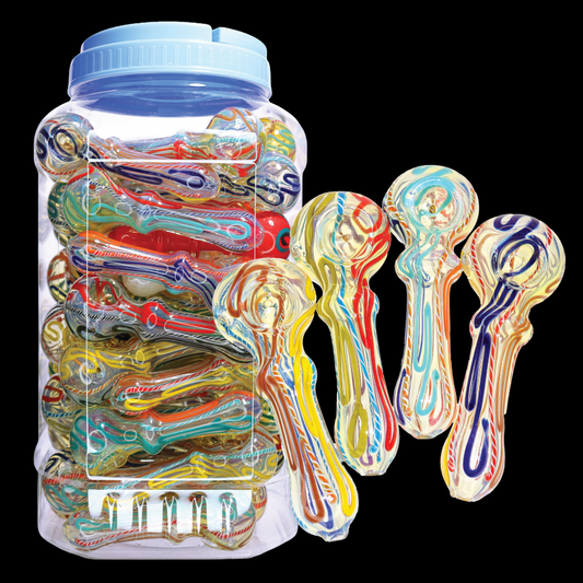 50 PCS – JAR #96 Assorted Color Wavy-Ribbon Glass Hand Pipes – Wholesale