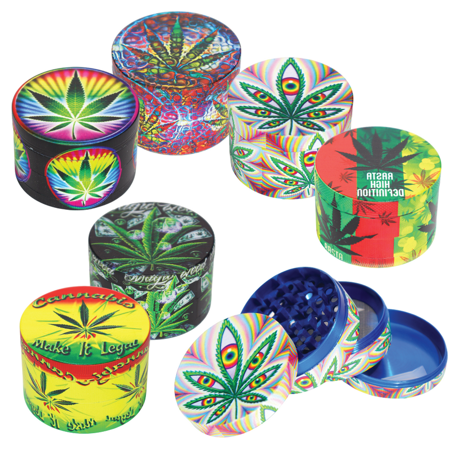2.5 Inch Tobacco Metal Grinder, Assorted Designs, 6-Piece