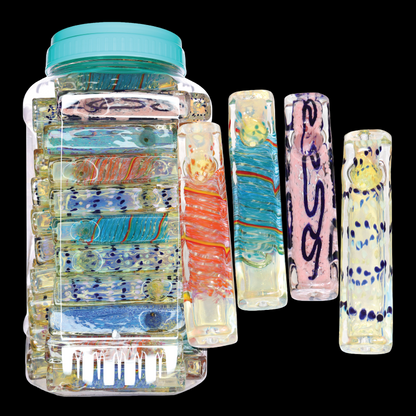 65 PCS – JAR #98 Assorted Rectangular Glass Chillums – Wholesale