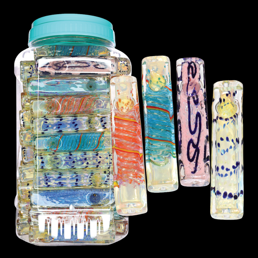 65 PCS – JAR #98 Assorted Rectangular Glass Chillums – Wholesale