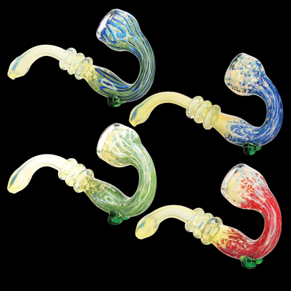Curved Sherlock Glass Hand Pipe with Frit Design – Assorted Colors Wholesale
