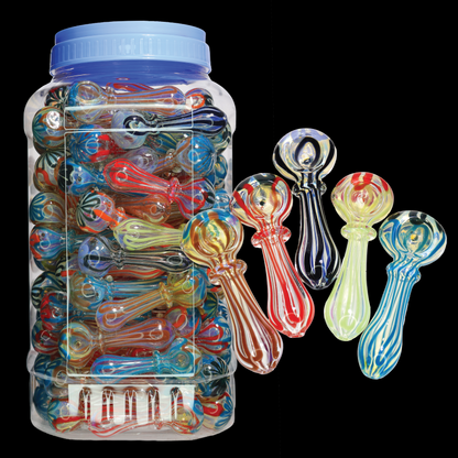 105 PCS – JAR #61 Assorted Color Striped Glass Hand Pipes – Wholesale