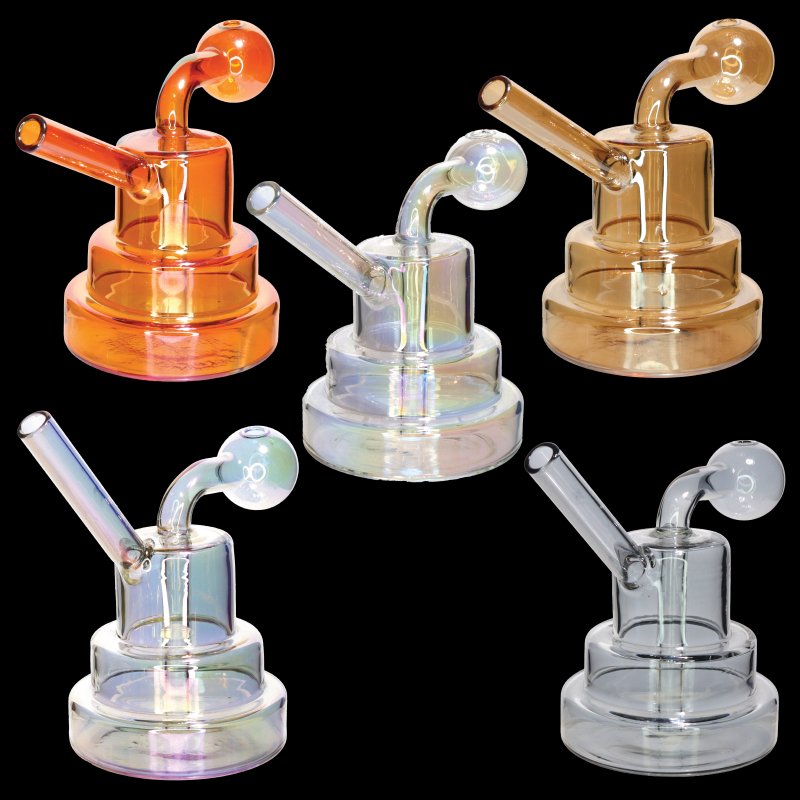 Tiered Base Glass Oil Burner Bubbler – Assorted Colors Wholesale