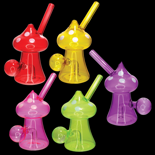 Mushroom-Shaped Glass Oil Burner Bubbler – Assorted Colors Wholesale