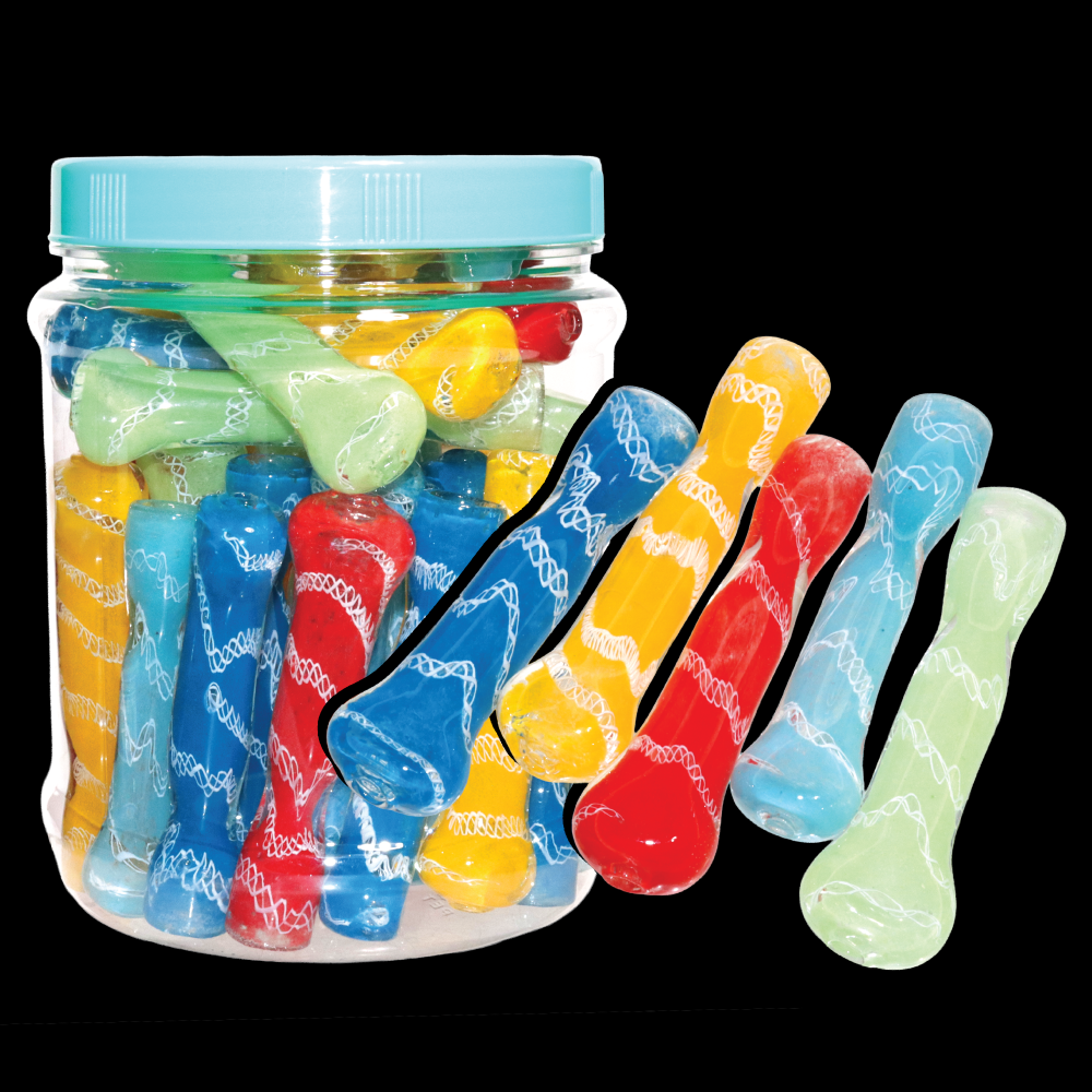 40 PCS – Assorted Color Glass Hand Pipes in Display Jar – Wholesale