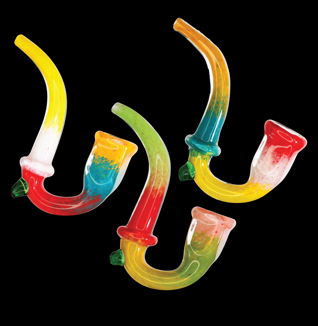 Long-Stem Curved Sherlock Glass Hand Pipe – Assorted Colors Wholesale