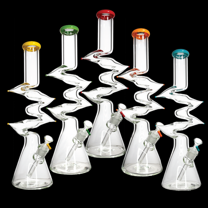 18-Inch 9mm Thick Zig Zag Beaker Bong – Assorted Colors