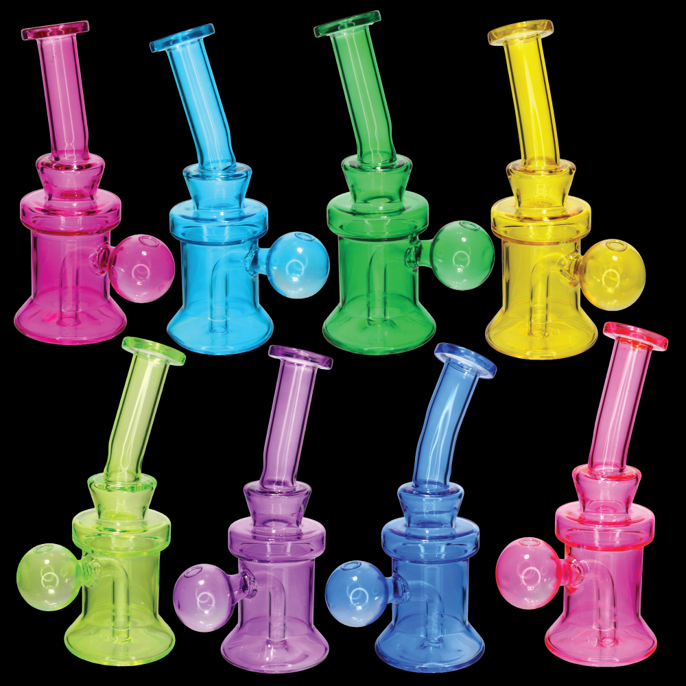 Bent-Neck Glass Oil Burner Bubbler – Assorted Neon Colors Wholesale