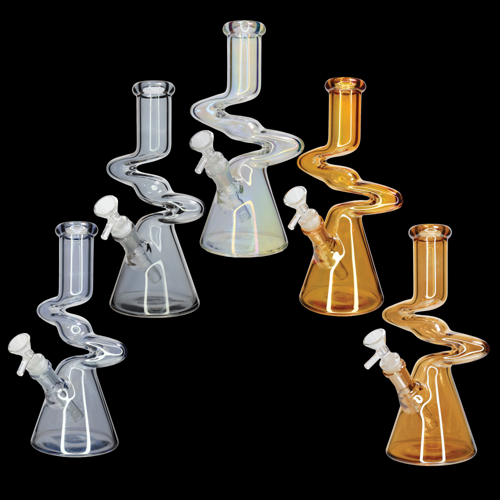 10 Inch Zig Zag Neck Beaker Glass Water Pipe – Assorted Colors Wholesale