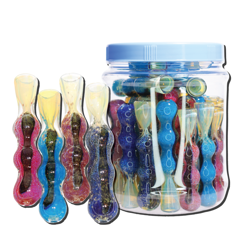 35 PCS – JAR #21 Assorted Color Wavy Glass Chillums – Wholesale