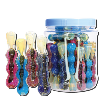35 PCS – JAR #21 Assorted Color Wavy Glass Chillums – Wholesale