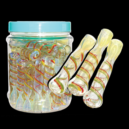 40 PCS – Clear Spiral Design Glass Hand Pipes in Display Jar – Wholesale