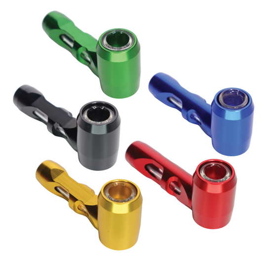Vented Metal Hand Pipe with Glass Bowl – Assorted Colors Wholesale