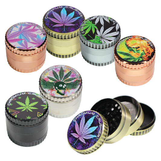 Chromium Crusher 4-Piece Herb Grinder Display (6-Pack) – 2.5" 63mm Leaf Design Collection