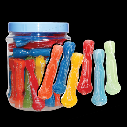 40 PCS – Assorted Color Swirl Glass Hand Pipes in Display Jar – Wholesale