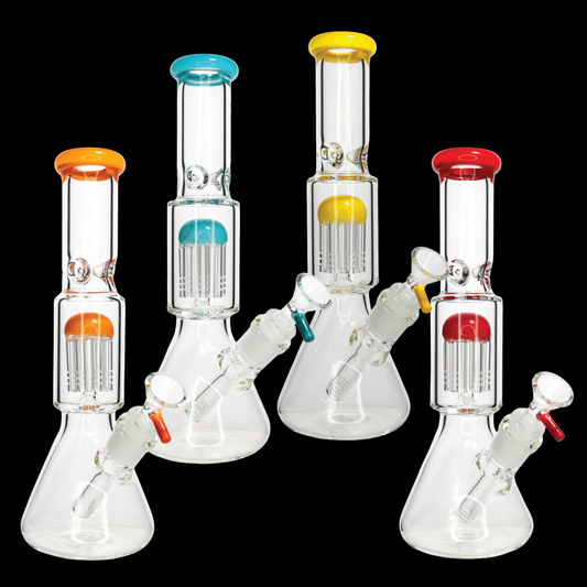 12-Inch Tree Perc Beaker Bong with Colored Accents – Assorted Colors
