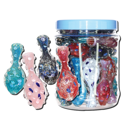 28 PCS – JAR #23 Assorted Color Bubble-Dot Glass Hand Pipes – Wholesale