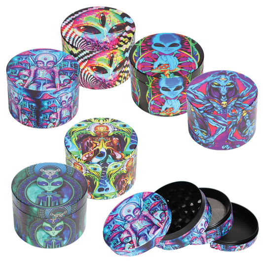 Premium Metal Herb Grinder Display (6-Pack) – 2.5"  Alien & Psychedelic Collection - 63001-2