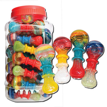 50 PCS – JAR #69 Assorted Color Ringed Glass Hand Pipes – Wholesale