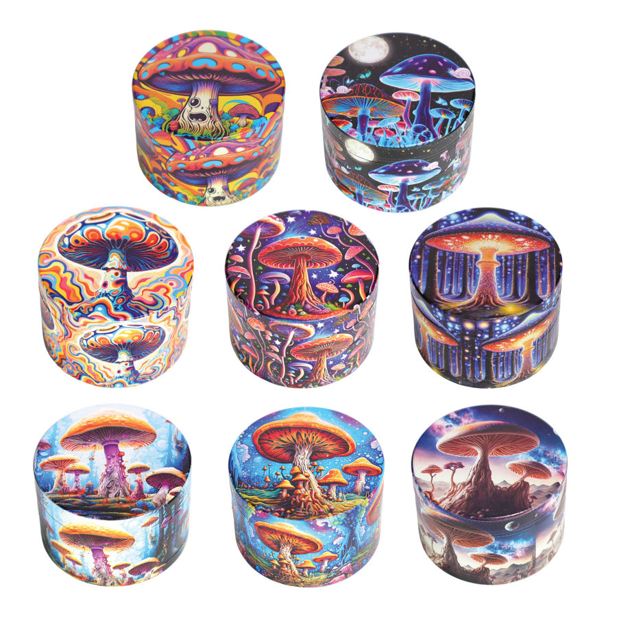 8 pcs – CLICKIT 2 Inch 50mm World Mushroom Herb Grinder MG-023