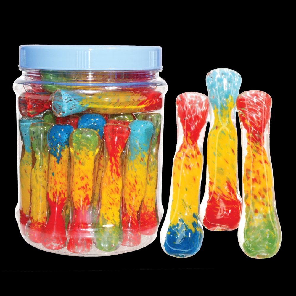 34 PCS – Multicolor Speckled Glass Hand Pipes in Display Jar – Wholesale
