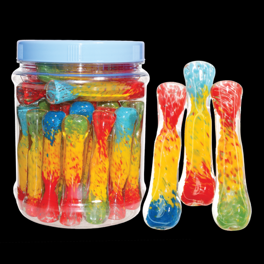 34 PCS – Multicolor Speckled Glass Hand Pipes in Display Jar – Wholesale