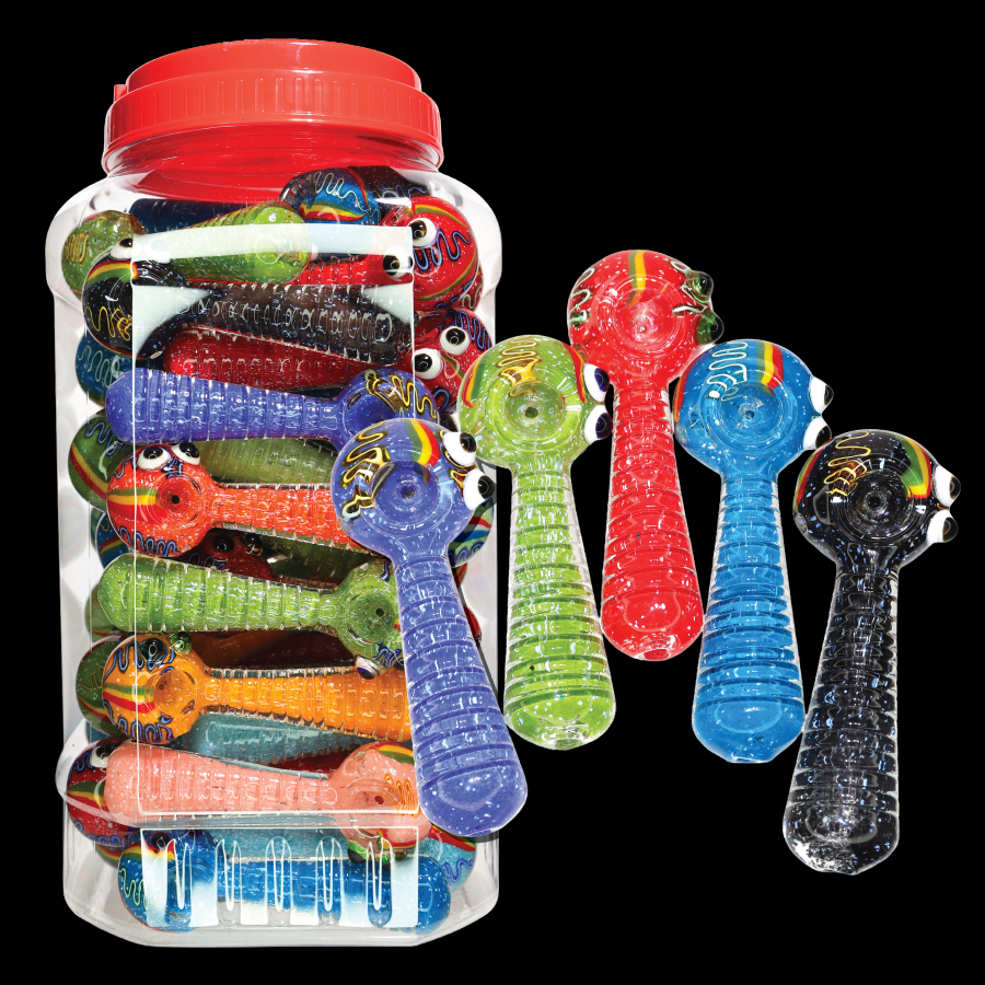50 PCS – JAR #86 Assorted Color Character Glass Hand Pipes – Wholesale