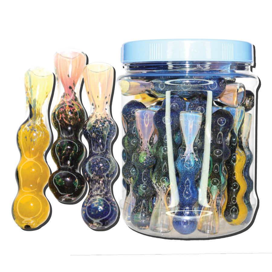 35 PCS – JAR #26 Assorted Triple-Bubble Glass Chillums – Wholesale