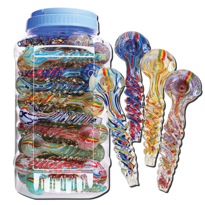 47 PCS – JAR #91 Assorted Color Spiral-Twist Glass Hand Pipes – Wholesale