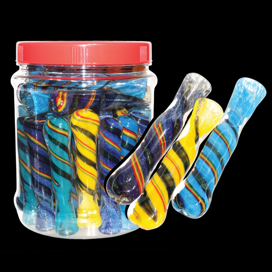 36 PCS – Multicolor Spiral Stripe Glass Hand Pipes in Display Jar – Wholesale