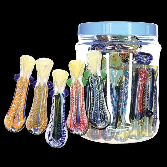 36 PCS – JAR #27 Assorted Lattice Glass Chillums with Side Marbles – Wholesale