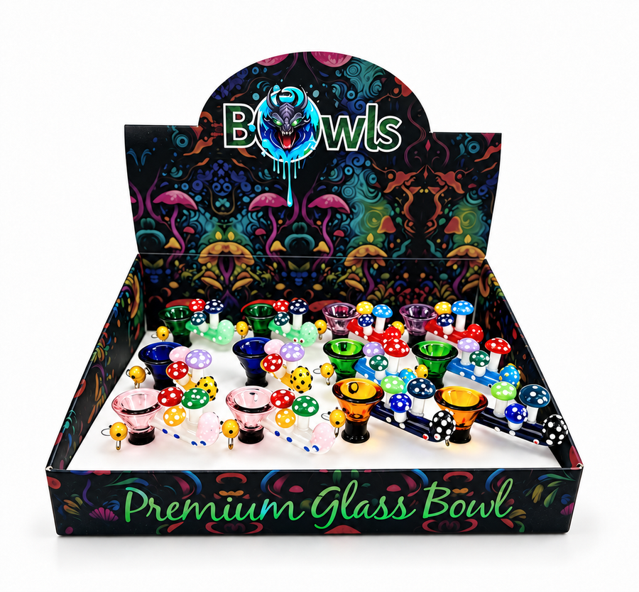 Mushroom Garden Handle Glass Bowl – 12 Pcs Display Box