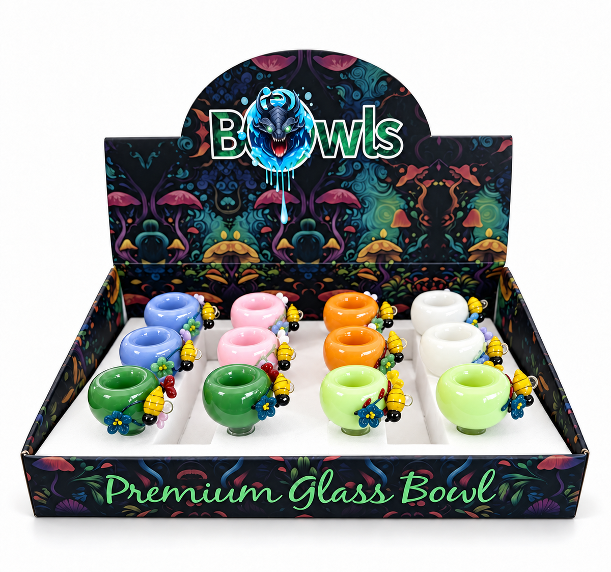 Bee & Flower Glass Bowl – 12 Pcs Display Box