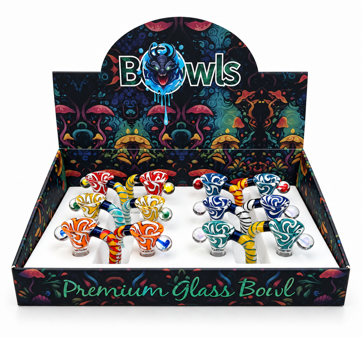 Swirl Glass Bowl with Marble & Striped Handle – 12 Pcs Display Box