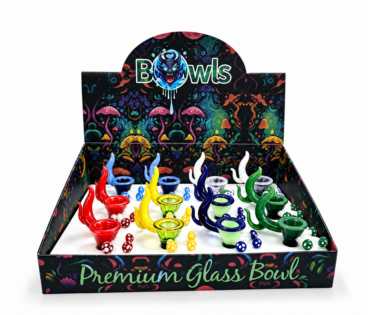 Double Horn Mushroom Glass Bowl – 12 Pcs Display Box